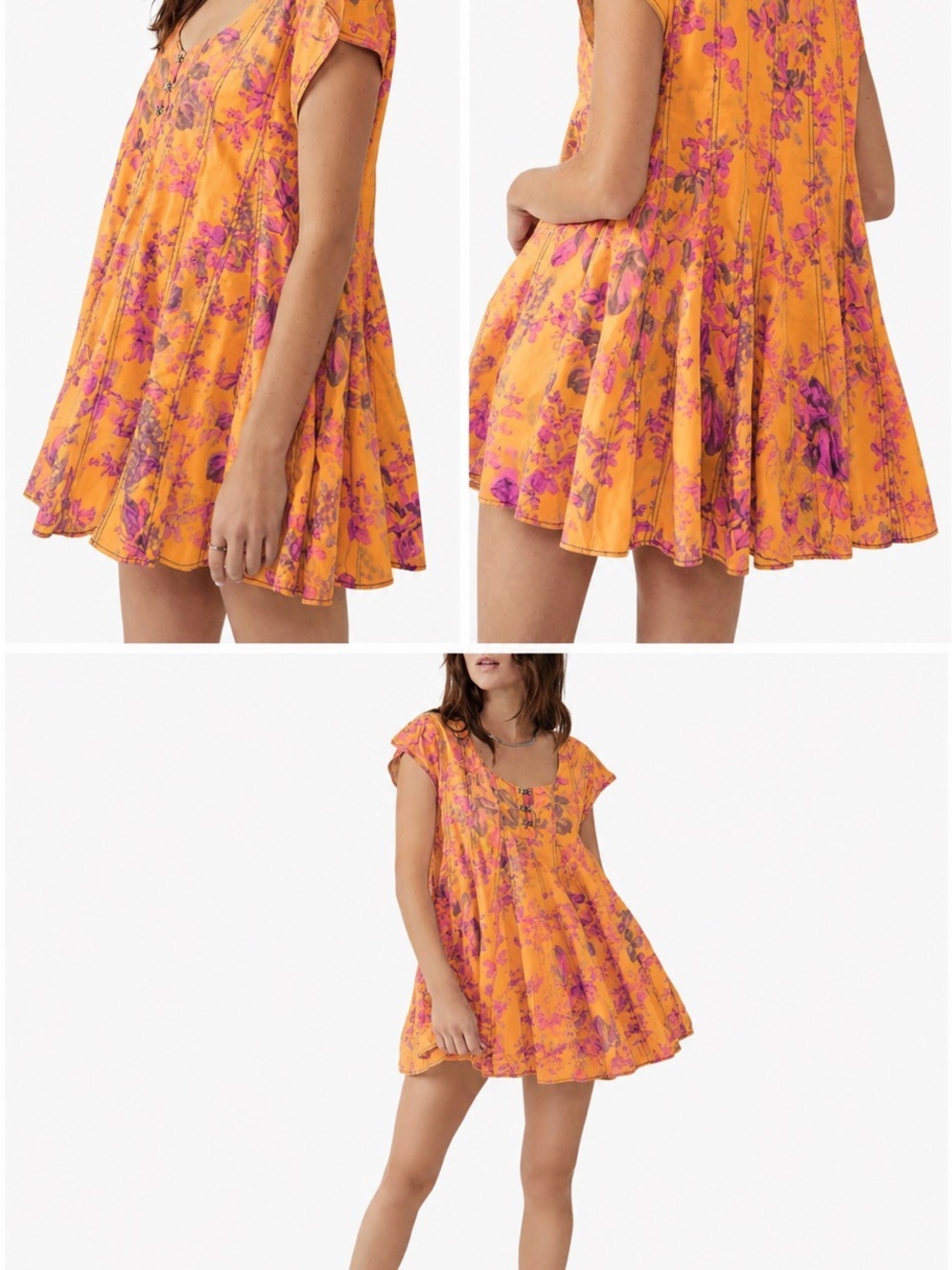 Free People Sully Seamed Babydoll Dress NWT | Medium | Sunshine Combo | Pockets